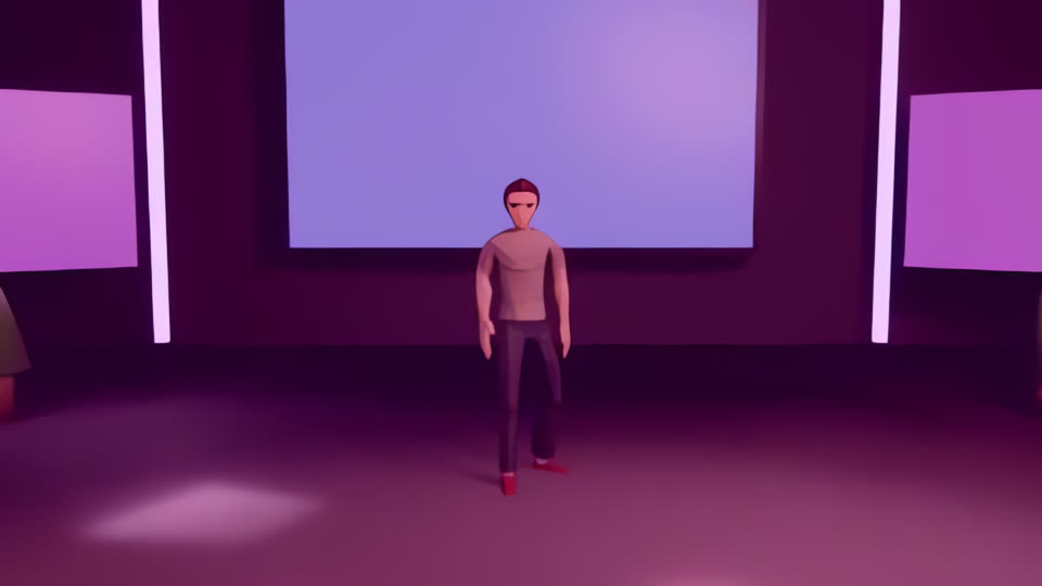 AVS render — neon studio set, raytraced preview tier, upscaled