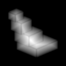 Inferred depth map of a stepped building massing